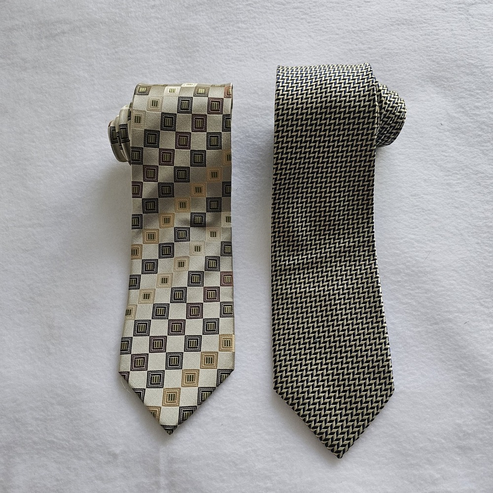 Peacock Silk Mens Ties, 2 Piece, Golden Colors‎